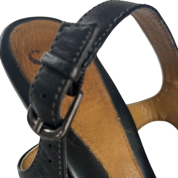 Sofft Open Toe Sandals Womens Black 10 M Leather Heeled Ankle Buckle - Picture 7 of 10